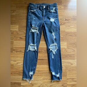 American Eagle High Rise Jegging Crop Jeans Women’s 6 Regular Distressed Raw Hem